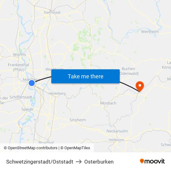 Schwetzingerstadt/Oststadt to Osterburken map