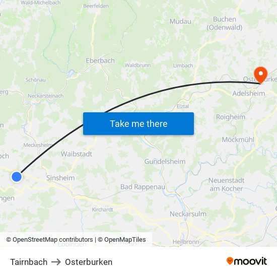 Tairnbach to Osterburken map