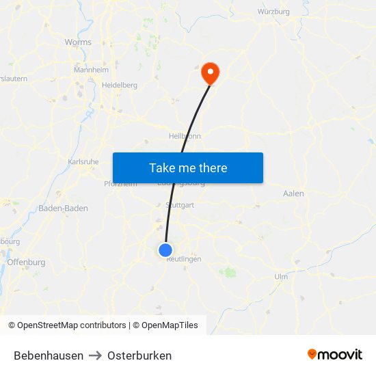 Bebenhausen to Osterburken map