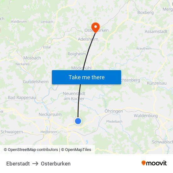 Eberstadt to Osterburken map