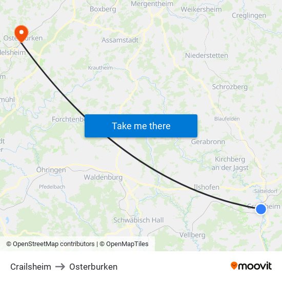 Crailsheim to Osterburken map