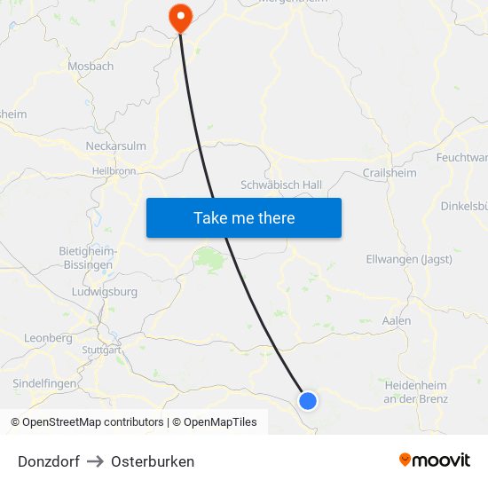 Donzdorf to Osterburken map