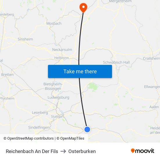 Reichenbach An Der Fils to Osterburken map