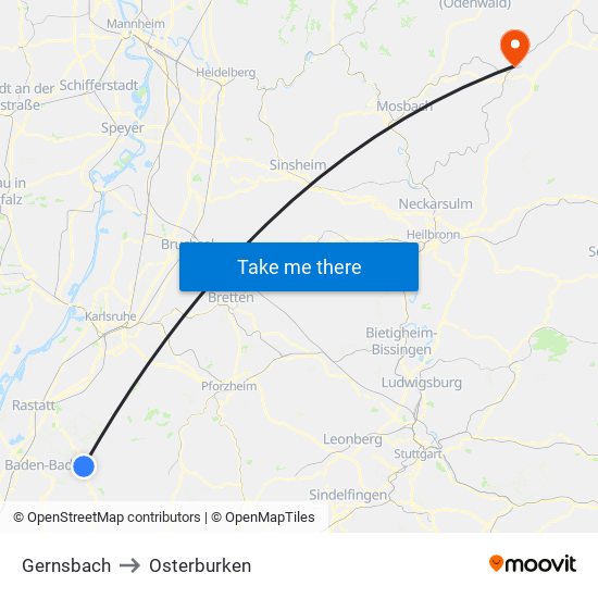 Gernsbach to Osterburken map