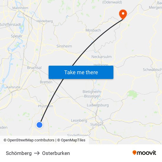 Schömberg to Osterburken map