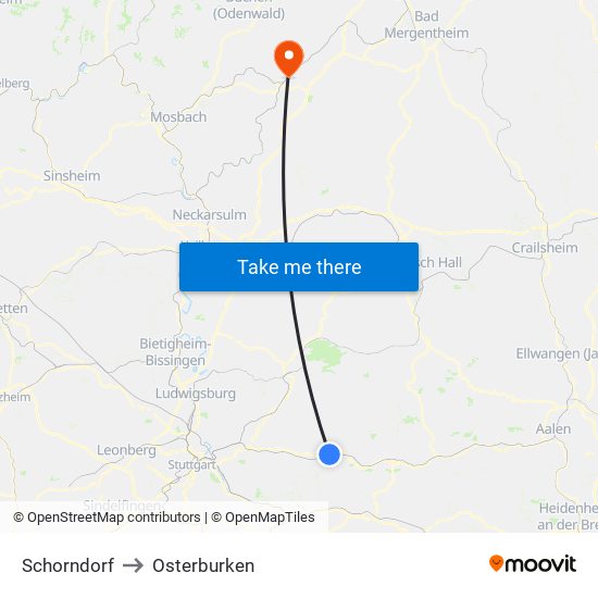 Schorndorf to Osterburken map