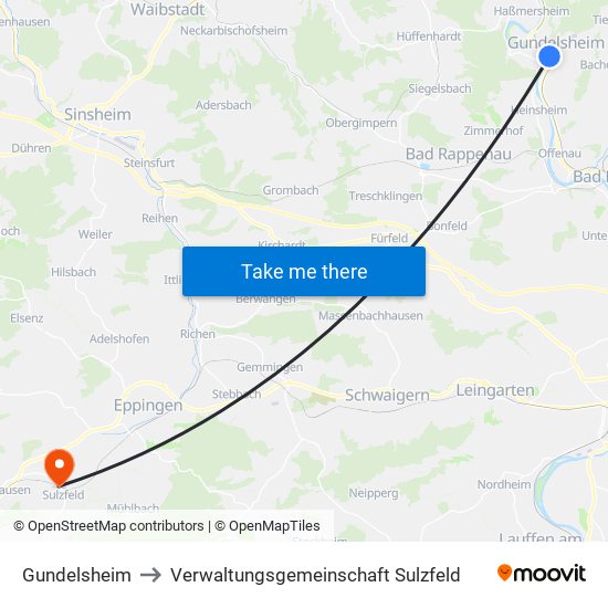 Gundelsheim to Verwaltungsgemeinschaft Sulzfeld map