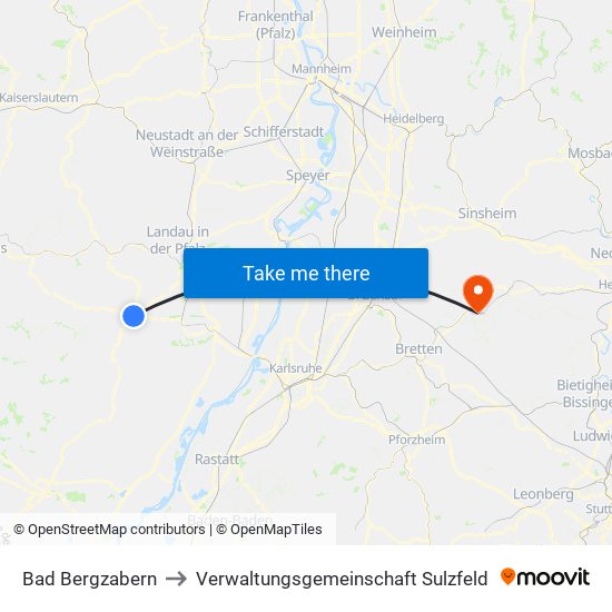 Bad Bergzabern to Verwaltungsgemeinschaft Sulzfeld map