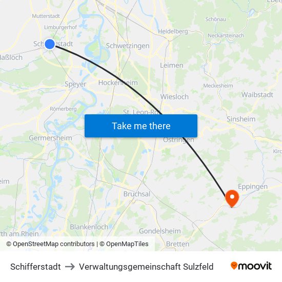 Schifferstadt to Verwaltungsgemeinschaft Sulzfeld map