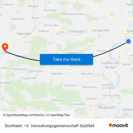 Sontheim to Verwaltungsgemeinschaft Sulzfeld map