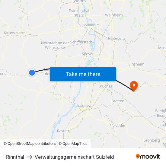 Rinnthal to Verwaltungsgemeinschaft Sulzfeld map