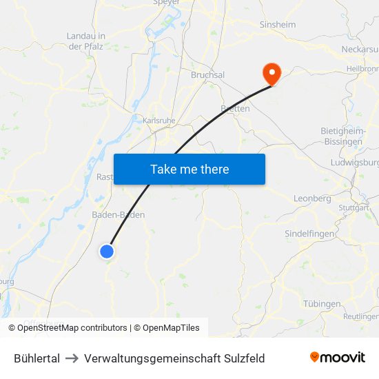 Bühlertal to Verwaltungsgemeinschaft Sulzfeld map
