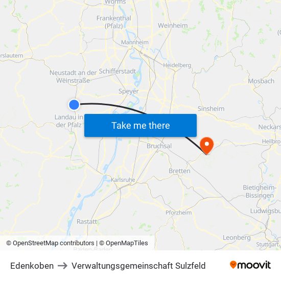 Edenkoben to Verwaltungsgemeinschaft Sulzfeld map