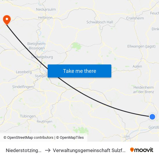 Niederstotzingen to Verwaltungsgemeinschaft Sulzfeld map