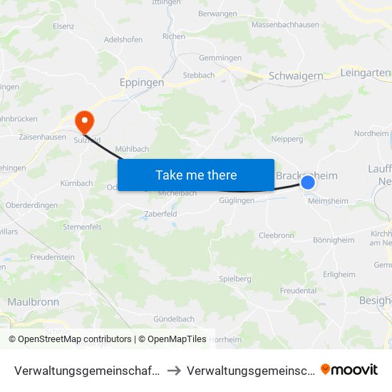 Verwaltungsgemeinschaft Brackenheim to Verwaltungsgemeinschaft Sulzfeld map