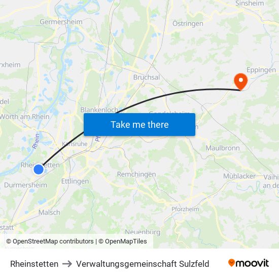 Rheinstetten to Verwaltungsgemeinschaft Sulzfeld map