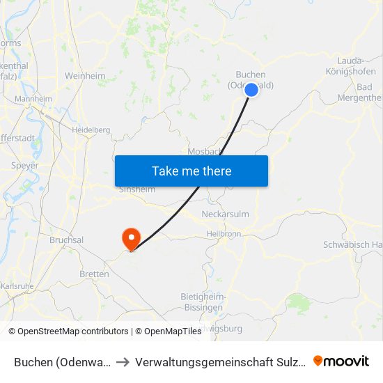 Buchen (Odenwald) to Verwaltungsgemeinschaft Sulzfeld map