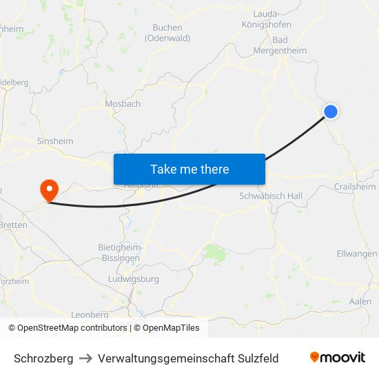 Schrozberg to Verwaltungsgemeinschaft Sulzfeld map