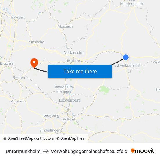 Untermünkheim to Verwaltungsgemeinschaft Sulzfeld map