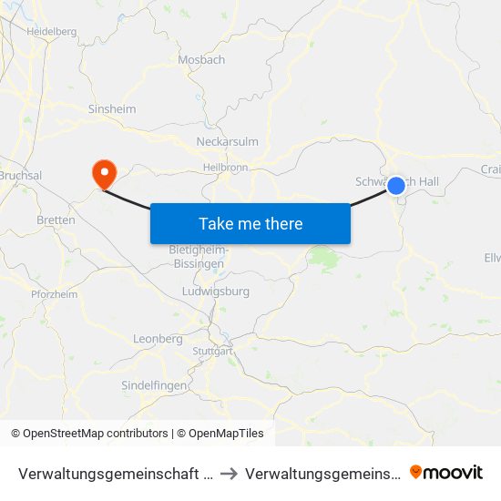 Verwaltungsgemeinschaft Schwäbisch Hall to Verwaltungsgemeinschaft Sulzfeld map