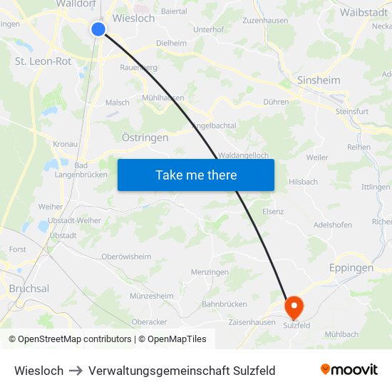 Wiesloch to Verwaltungsgemeinschaft Sulzfeld map