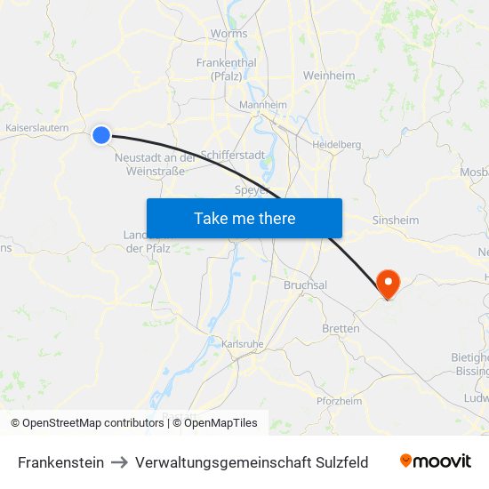 Frankenstein to Verwaltungsgemeinschaft Sulzfeld map