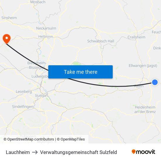 Lauchheim to Verwaltungsgemeinschaft Sulzfeld map