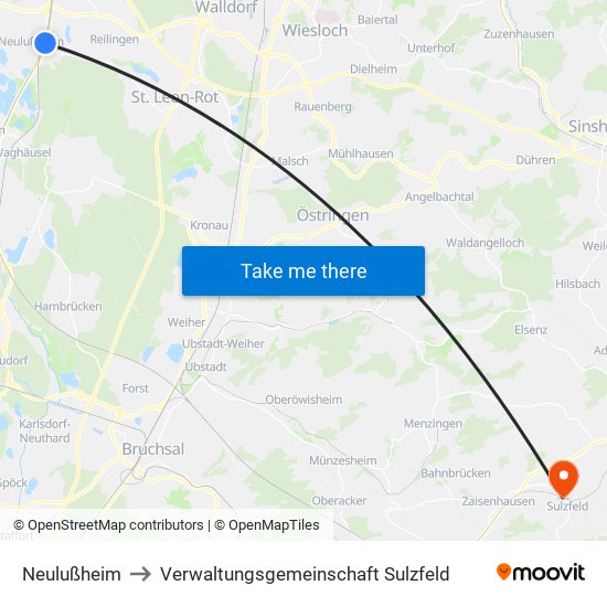 Neulußheim to Verwaltungsgemeinschaft Sulzfeld map