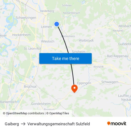 Gaiberg to Verwaltungsgemeinschaft Sulzfeld map