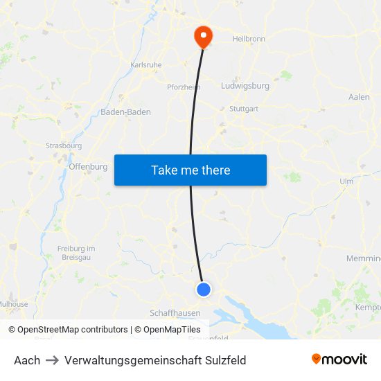 Aach to Verwaltungsgemeinschaft Sulzfeld map