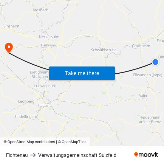 Fichtenau to Verwaltungsgemeinschaft Sulzfeld map