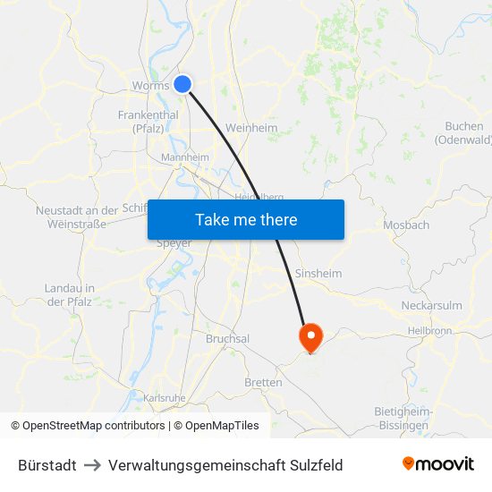 Bürstadt to Verwaltungsgemeinschaft Sulzfeld map