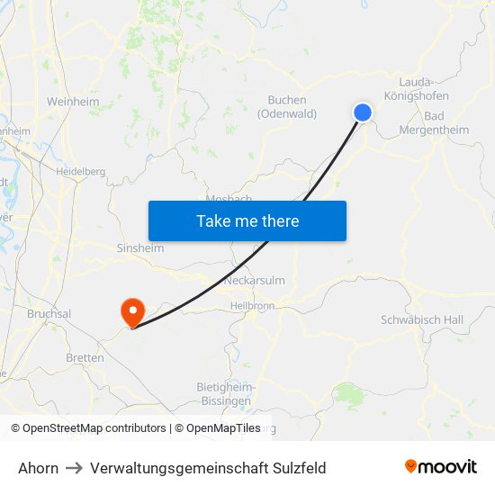 Ahorn to Verwaltungsgemeinschaft Sulzfeld map