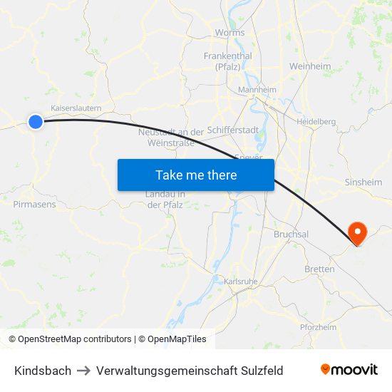 Kindsbach to Verwaltungsgemeinschaft Sulzfeld map