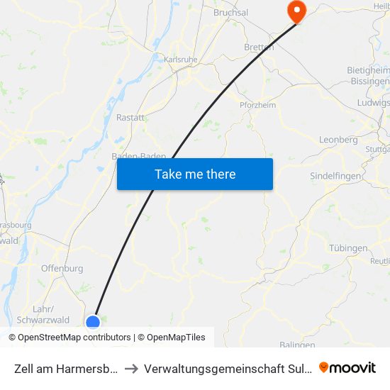 Zell am Harmersbach to Verwaltungsgemeinschaft Sulzfeld map