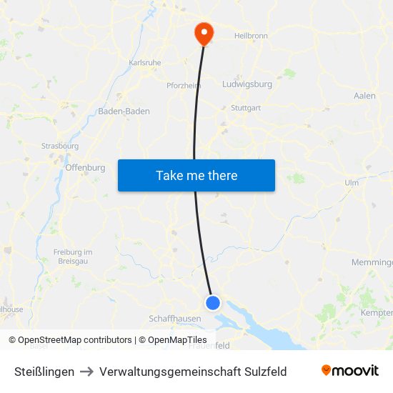 Steißlingen to Verwaltungsgemeinschaft Sulzfeld map