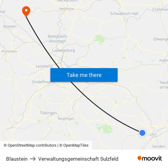 Blaustein to Verwaltungsgemeinschaft Sulzfeld map