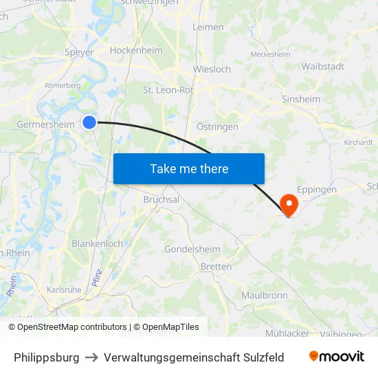 Philippsburg to Verwaltungsgemeinschaft Sulzfeld map