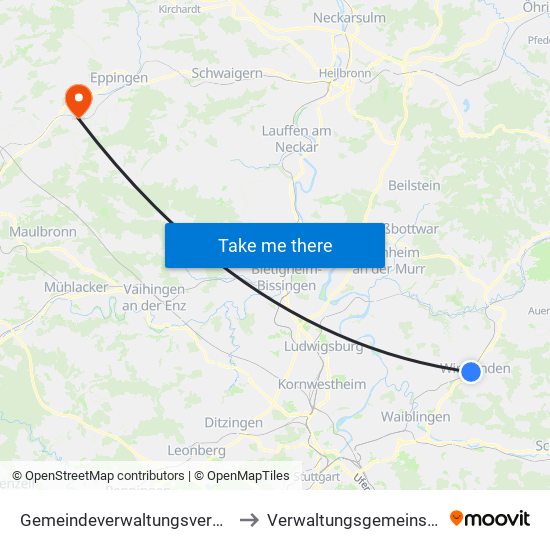 Gemeindeverwaltungsverband Winnenden to Verwaltungsgemeinschaft Sulzfeld map