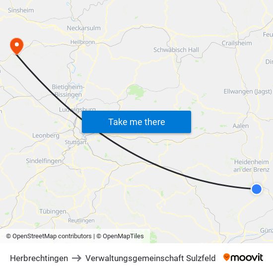 Herbrechtingen to Verwaltungsgemeinschaft Sulzfeld map