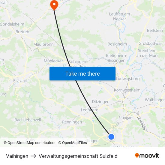 Vaihingen to Verwaltungsgemeinschaft Sulzfeld map