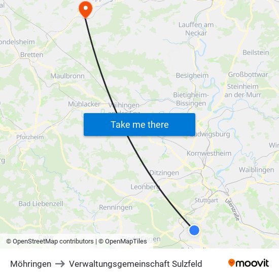 Möhringen to Verwaltungsgemeinschaft Sulzfeld map