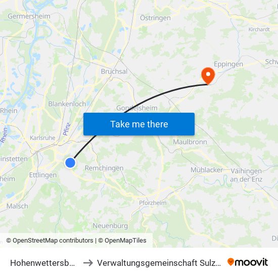 Hohenwettersbach to Verwaltungsgemeinschaft Sulzfeld map