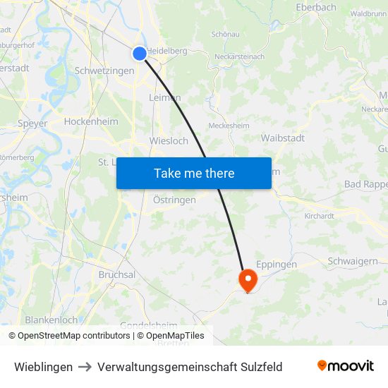 Wieblingen to Verwaltungsgemeinschaft Sulzfeld map