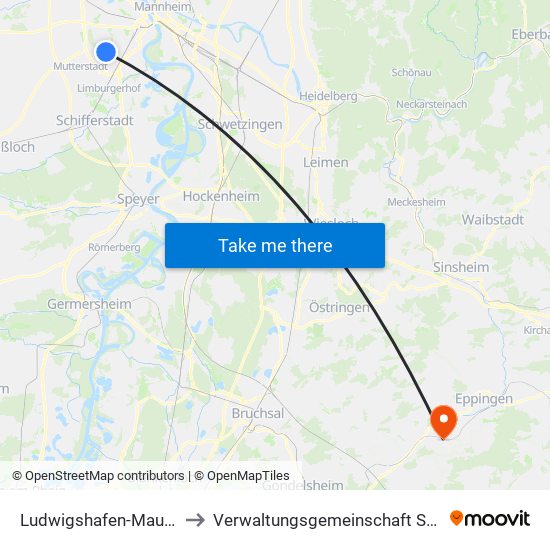 Ludwigshafen-Maudach to Verwaltungsgemeinschaft Sulzfeld map