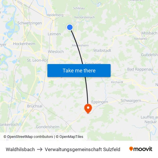 Waldhilsbach to Verwaltungsgemeinschaft Sulzfeld map
