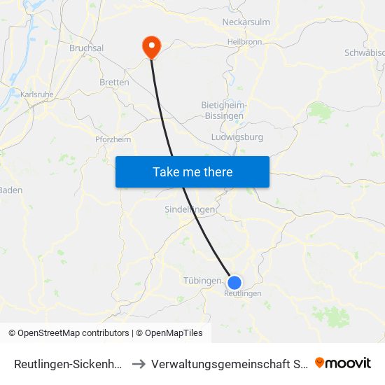 Reutlingen-Sickenhausen to Verwaltungsgemeinschaft Sulzfeld map