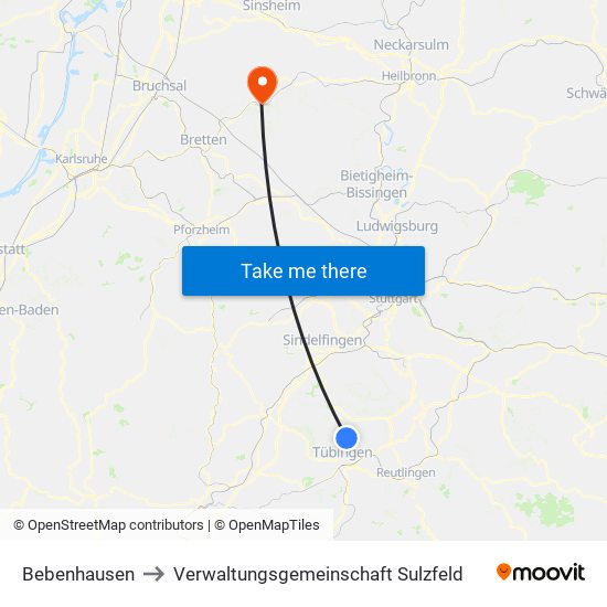 Bebenhausen to Verwaltungsgemeinschaft Sulzfeld map