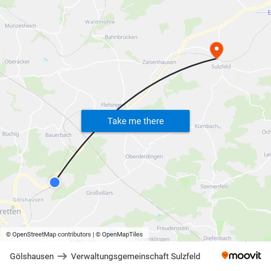 Gölshausen to Verwaltungsgemeinschaft Sulzfeld map