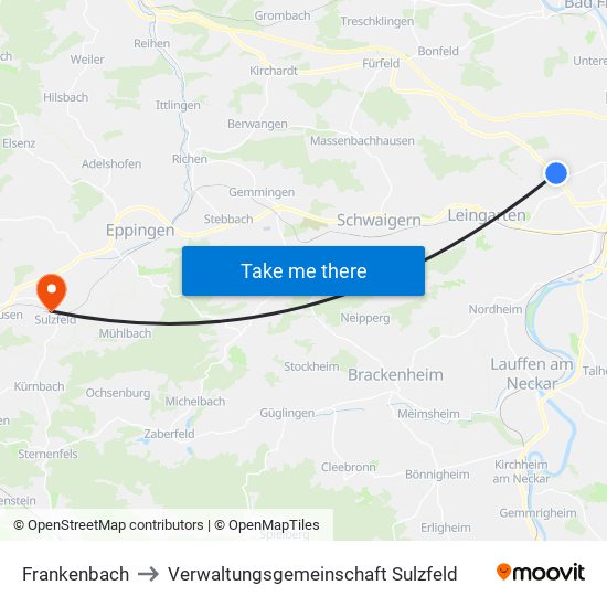 Frankenbach to Verwaltungsgemeinschaft Sulzfeld map